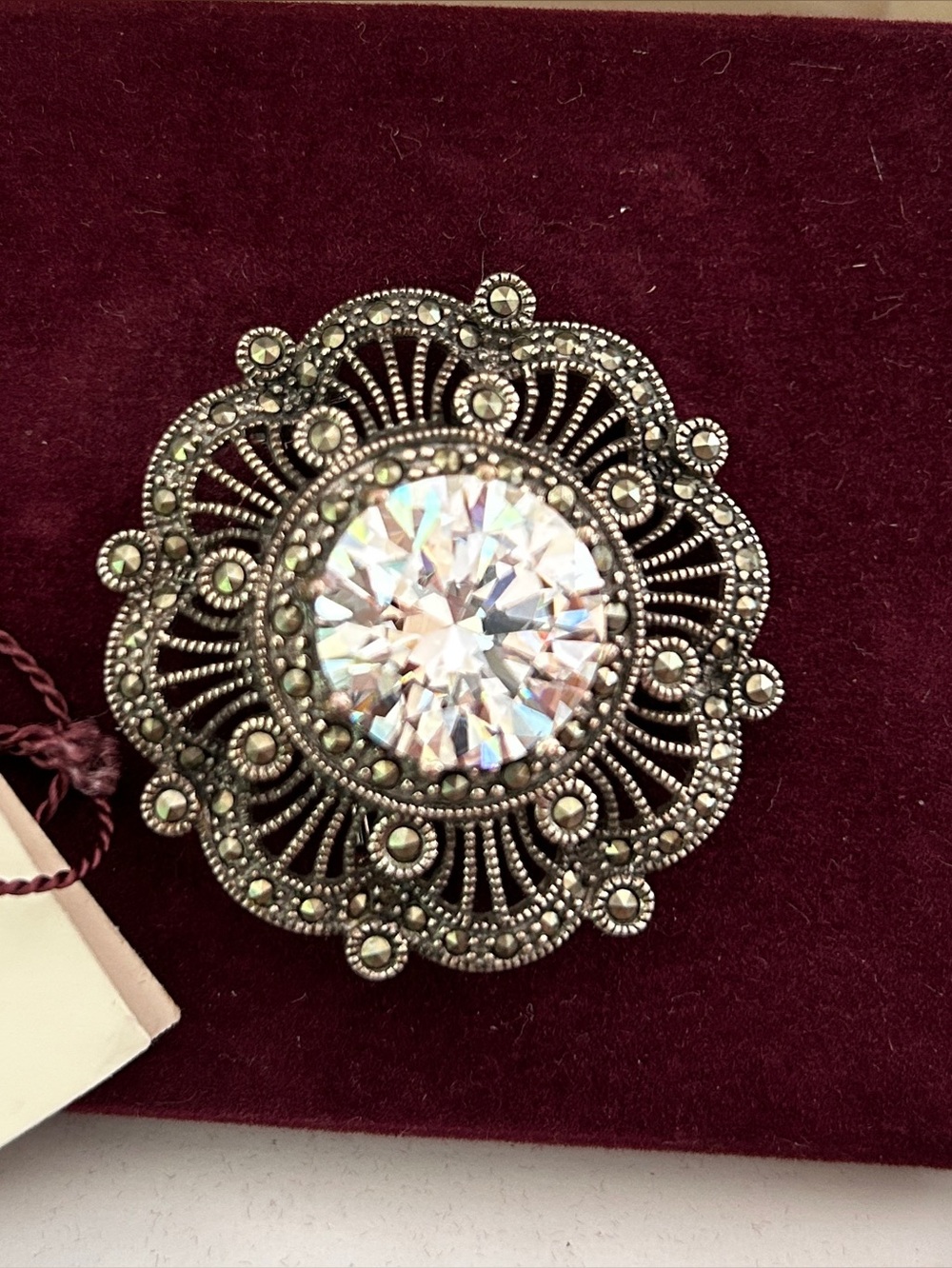 VTG Victoria Crown Sterling Silver & Marcasite Brooch